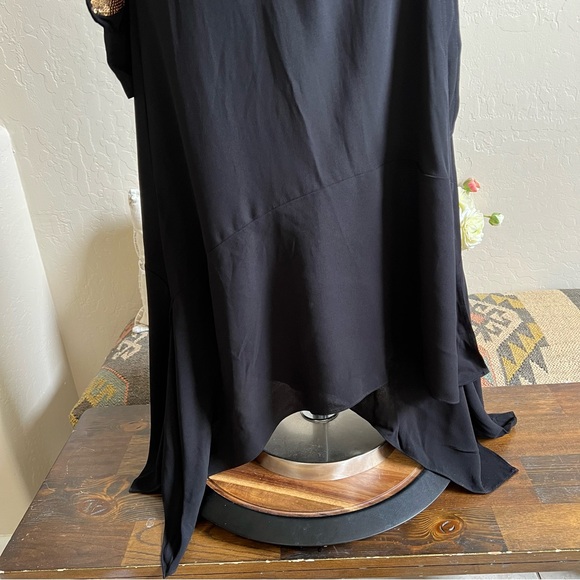Tory Burch 2020 Runway $698 Black Crepe Wrap Gold Sequin Sleeves Hi-Low Dress S - Picture 11 of 17